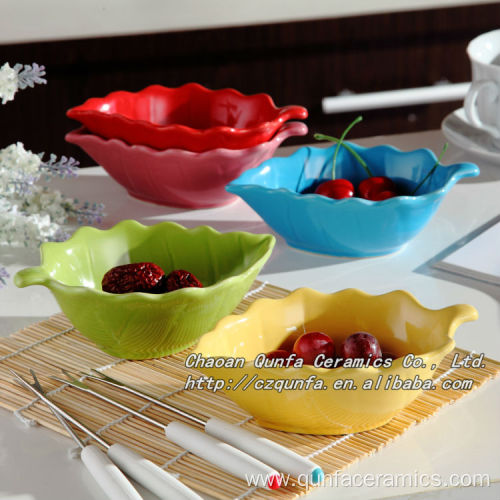 Colored glaze leaf shape saucer snack stoneware plate